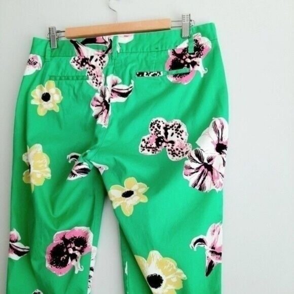 J. CREW Factory Green Floral Pants Ankle Crop Skimmer Sz 10 Petite - Picture 11 of 13
